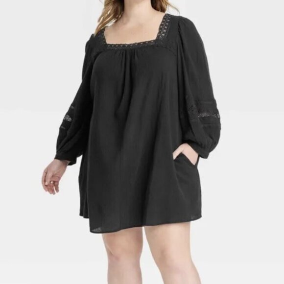 Universal Thread Dresses & Skirts - Universal Thread Women's Black Balloon Sleeve lace trim Tiered Dress Size Small